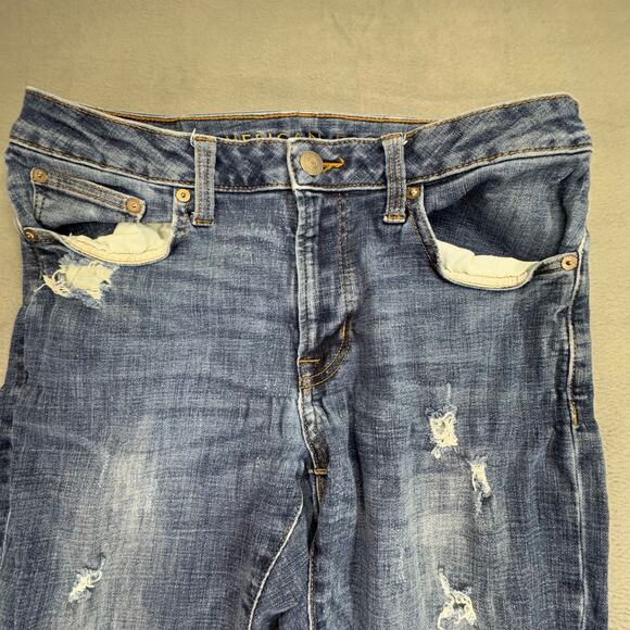 American Eagle Outfitter Jeans Mens Distressed Destroy Slim Flex Blue 31x32 - Picture 4 of 13